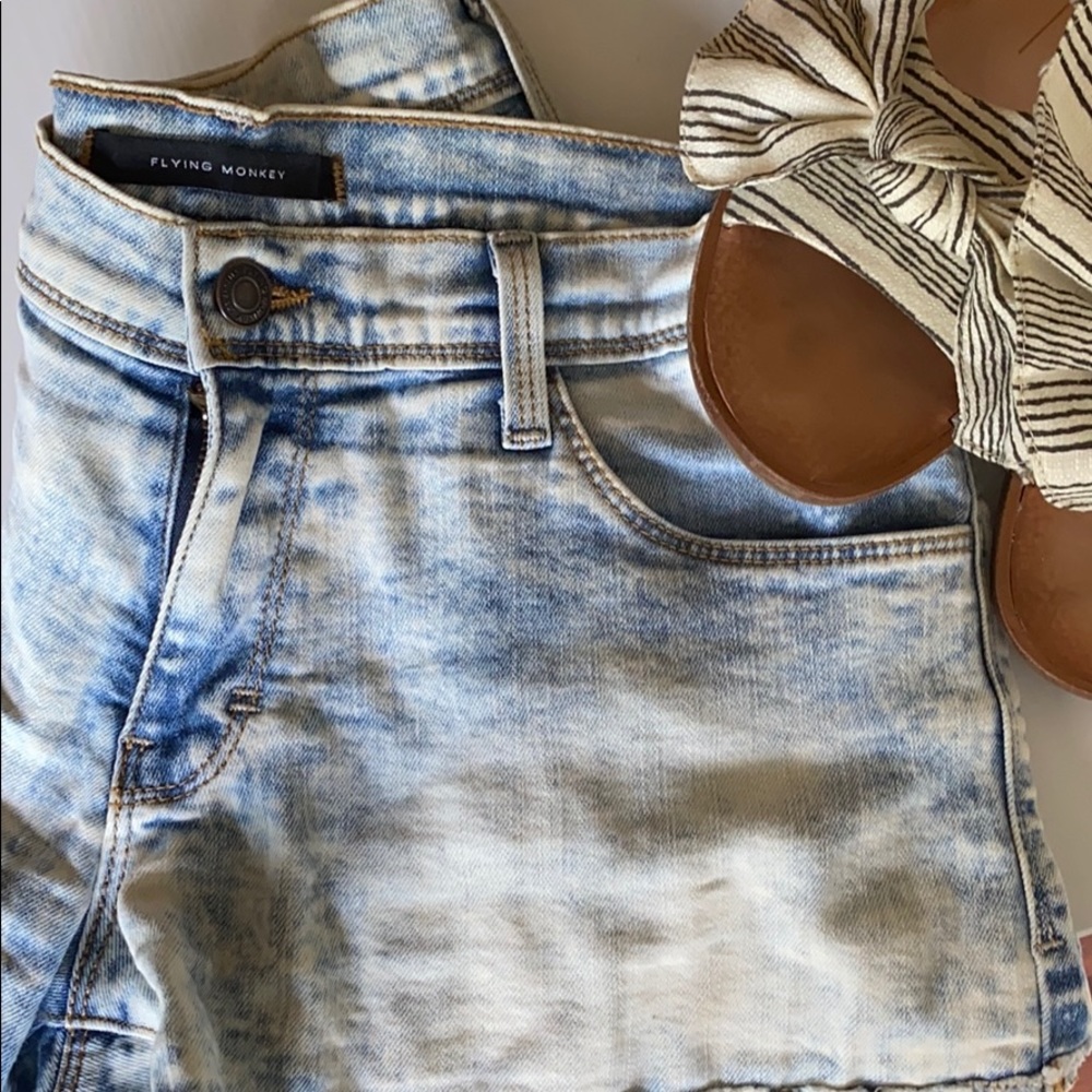 Flying monkey light wash denim shorts